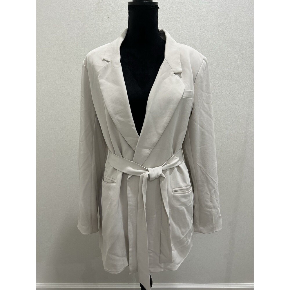 Rachel Zoe Cream Long Blazer Womens XL Career Lined Tie Front